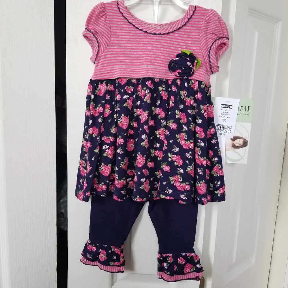Bonnie Baby Stripes & Floral Tunic Legging Set NWT